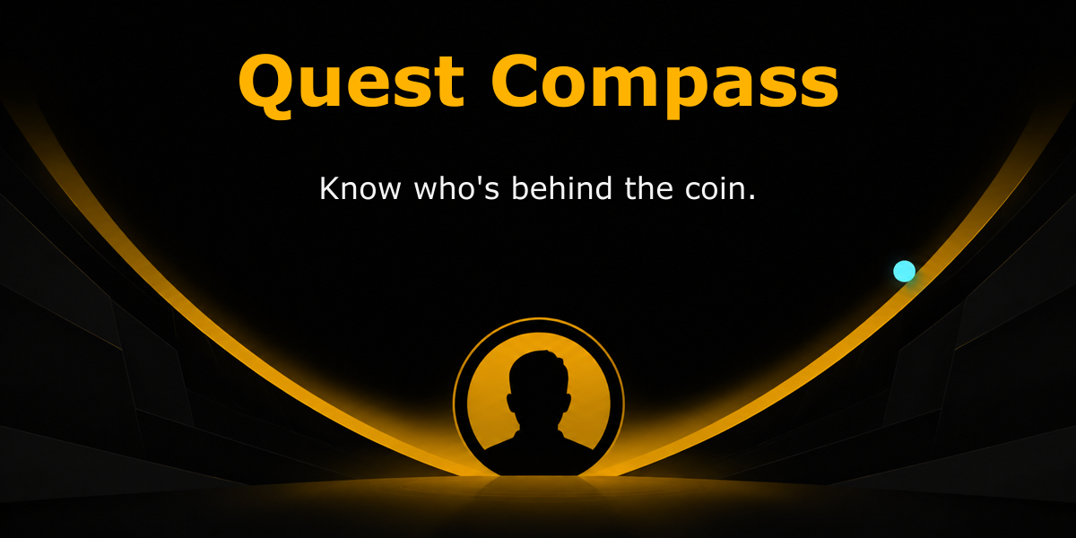 Quest Compass banner — Know who's behind the coin.