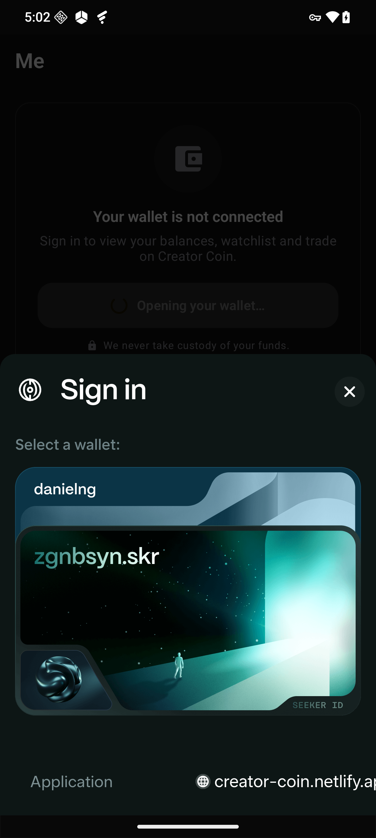 Quest Compass Sign in with Solana — real Solana Mobile wallet sheet